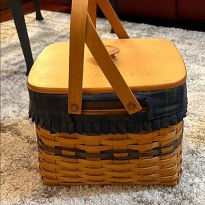 Longaberger Blue and Natural Wood Picnic Basket